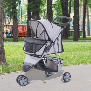 PawHut Dogs Stroller Pushchair Oxford Cloth Three Wheel Pram Grey - Suitable for Small Pets