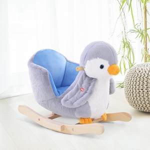 HOMCOM Rocking Animal Horse Penguin Colourful Plush Musical Button 32 Songs Wide Seat Handlebar Multicoloured
