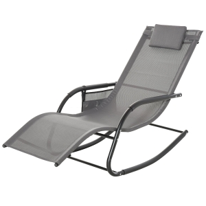Outsunny Breathable Mesh Rocking Chair Patio Rocker Lounge for Indoor & Outdoor Recliner Seat w/ Removable Headrest for Garden and Patio