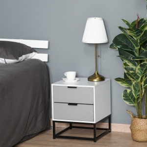 HOMCOM Steel Elevated 2-Drawer Bedside Cabinet White