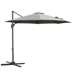 Outsunny 3(m) Patio Offset Parasol Roma Umbrella Cantilever Hanging Sun Shade Canopy Shelter 360Â° Rotation with Cross Base - Dark Grey