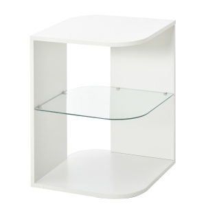HOMCOM Modern Side Table Three Layer Bedside Table Nightstand w/ 2 Shelves, White