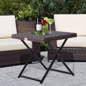 Outsunny Folding Square Rattan Coffee Table, Steel Frame, 40Lx40Wx40H cm-Brown