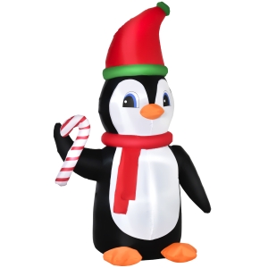 HOMCOM 2.5m Inflatable Christmas Penguin Holding Candy Cane Built-in LED for Party