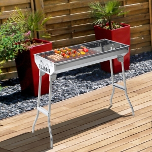 Outsunny Portable Charcoal BBQ Grill, Stainless Steel,73Lx33Wx71H cm-Silver