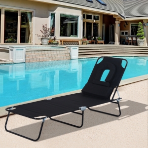 Outsunny Adjustable Sun Lounger W/Pillow-Black