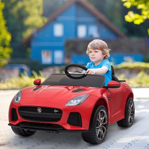 HOMCOM 6V Rechargeable Battery Ride-On Car Licensed Jaguar F-type SVR Forward Reverse Lights Horn Music Player w/ Seat Belt Red