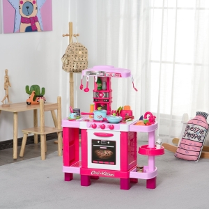 HOMCOM Kids 38-Piece Plastic Kitchen Play Set w/ Light & Sound Effects Pink