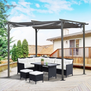 Outsunny Outdoor Steel Pergola Gazebo Porch Awning Retractable Canopy Grape Trellis