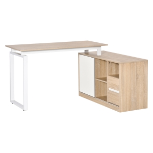 HOMCOM L-Shaped Home Office Writing Desk with Storage Shelf, Drawer, Corner PC Table Computer Workstation, Oak Beige White