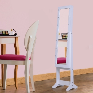 HOMCOM Free Standing LED Mirrored Jewellery Cabinet, 36Lx30Wx136H cm-White