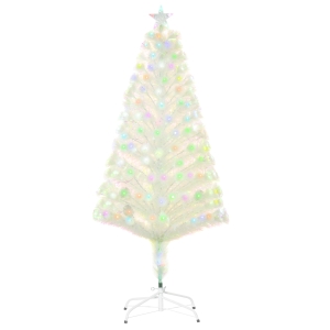 HOMCOM 5FT Prelit Artificial Christmas Tree w/ Fiber Optic, Xmas Decoration, White