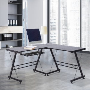 HOMCOM L Shaped Computer Desk W/ Keyboard Tray-Black