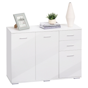 HOMCOM High-Gloss Sideboard Finish Storage Cabinet Home Organisation Aluminium Handles with 2-Drawers White