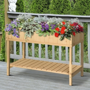 Outsunny Fir Wood Raised 8 Compartment Plant Stand Oak Tone