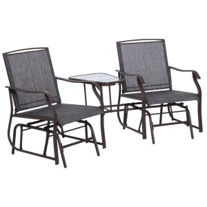 Outsunny 3 Pcs Rattan Garden Furniture Bistro Set Rocking Chair With Tea Table Set, Textilene-Brown/Grey