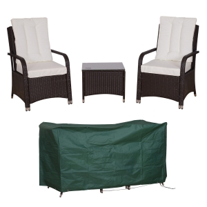 Outsunny 3PC Rattan Sofa set-Brown and Cream with Cover
