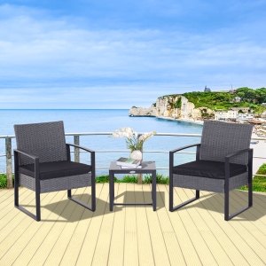 Outsunny 3 Pcs Rattan Patio Set W/ Cushions-Grey/Black