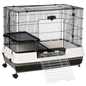 PawHut Small Animal Steel Wire Rabbit Cage Pet Play House W/ Waste Tray Black