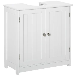 Kleankin Space-Efficient Under-Sink Storage, 60x60cm, Adjustable Shelf, Handles, Drain Hole, Bathroom Cabinet, White