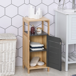 HOMCOM Bamboo 4-Tier Narrow Bathroom Cabinet Grey