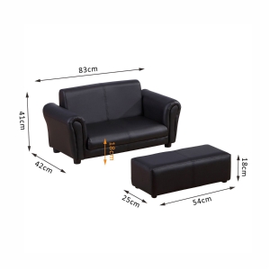 HOMCOM Kids PVC 2-Seater Mini Sofa Set w/ Footstool Black