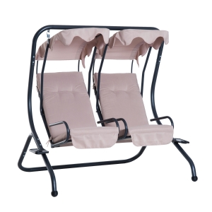 Outsunny 2-Seater Swing Chair, Steel-Beige