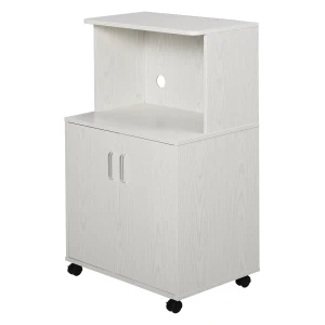 HOMCOM Microwave Cart on Wheels Utility Trolley Storage Sideboard Bookcase with 2-door Cabinet, 97H x 60.4W x 40.3Dcm, White