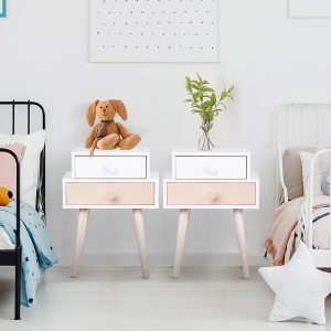 HOMCOM Two-Piece Kids Bedside Table, with Heart-Shaped Handles – Pink
