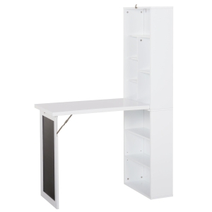 HOMCOM Folding Convertible Desk with Blackboard Multi-function Computer Office Workstation Side Shelf for Home Office - White