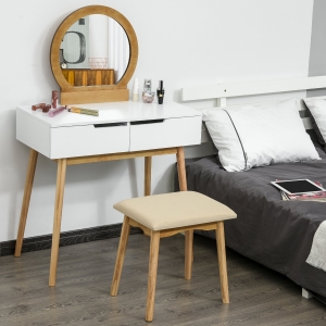 HOMCOM Pine Wood Dressing Table w/ Stool White/Oak