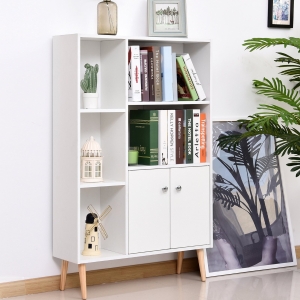 HOMCOM Open Bookcase Cabinet Shelves W/ Two Doors, 80W x 23.5D x 118Hcm-White