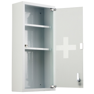 HOMCOM Metal Wall Mounted 3-Tier Medicine Cabinet White