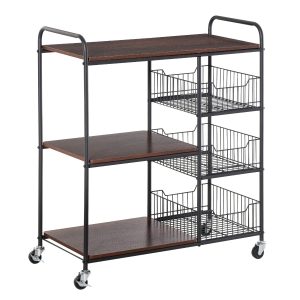 HOMCOM Industrial-Style Kitchen Dining Storage Cart Trolley w/ Shelves Baskets Wheels