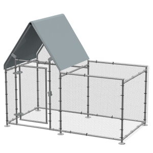 PawHut Walk In Chicken Run Galvanized Chicken Coop Hen House w/ Water-Resist Cover