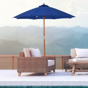 Outsunny 2.5m Wooden Garden Parasol Sun Shade Patio Market Umbrella Canopy Blue