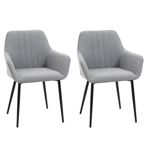 HOMCOM Dining Chairs Linen Fabric Accent Chairs Metal Legs, Set of 2 Light Grey