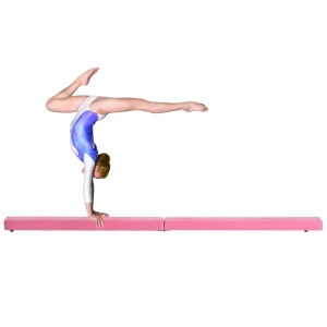 HOMCOM Suede Upholstered Wooden Folding Balance Beam Trainer Pink