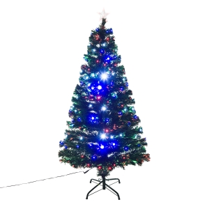 HOMCOM 5ft 150cm Fibre Optic Artificial Christmas Tree W/ Multi colour LED Lights-Green