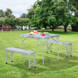 Outsunny 3 pcs Picnic Table Bench Set, Foldable, Aluminum Alloy