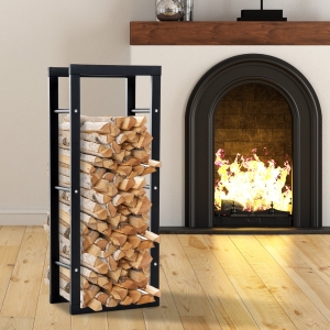 HOMCOM Metal Rust-Resistant Firewood Log Rack Black