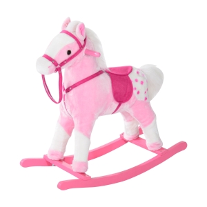 HOMCOM Children Plush Rocking Horse with Sound-Pink