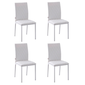 HOMCOM Modern Dining Chairs Faux Leather Accent Chairs for Kitchen, Set of 4, White