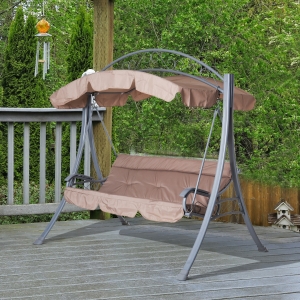 Outsunny 3-Person Swing Chair, Steel-Beige