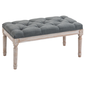 HOMCOM Accent Bench Tufted Upholstered Foot Stool Linen-Touch Fabric Ottoman Grey