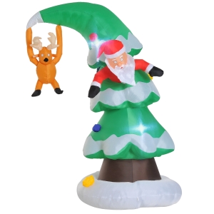 HOMCOM 7Ft Inflatable Christmas Tree W/ Santa Decoration, Polyester Fabric-Multicolour