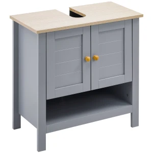 Kleankin Bathroom Vanity Unit Under Sink Cabinet, Pedestal Design, Storage Cupboard with Adjustable Shelf, Grey.