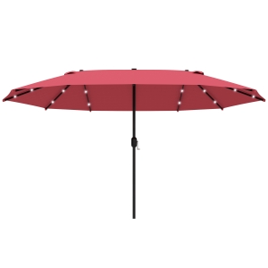 Outsunny 4.4m Double-Sided Sun Umbrella Patio Parasol LED Solar Lights Red