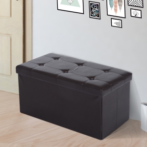 HOMCOM Storage Ottoman Bench Folding Storage Cube, PU Leather-Brown