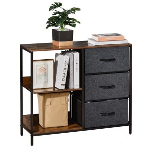 HOMCOM Three-Drawer Storage Cabinet, with Two Shelves - Black